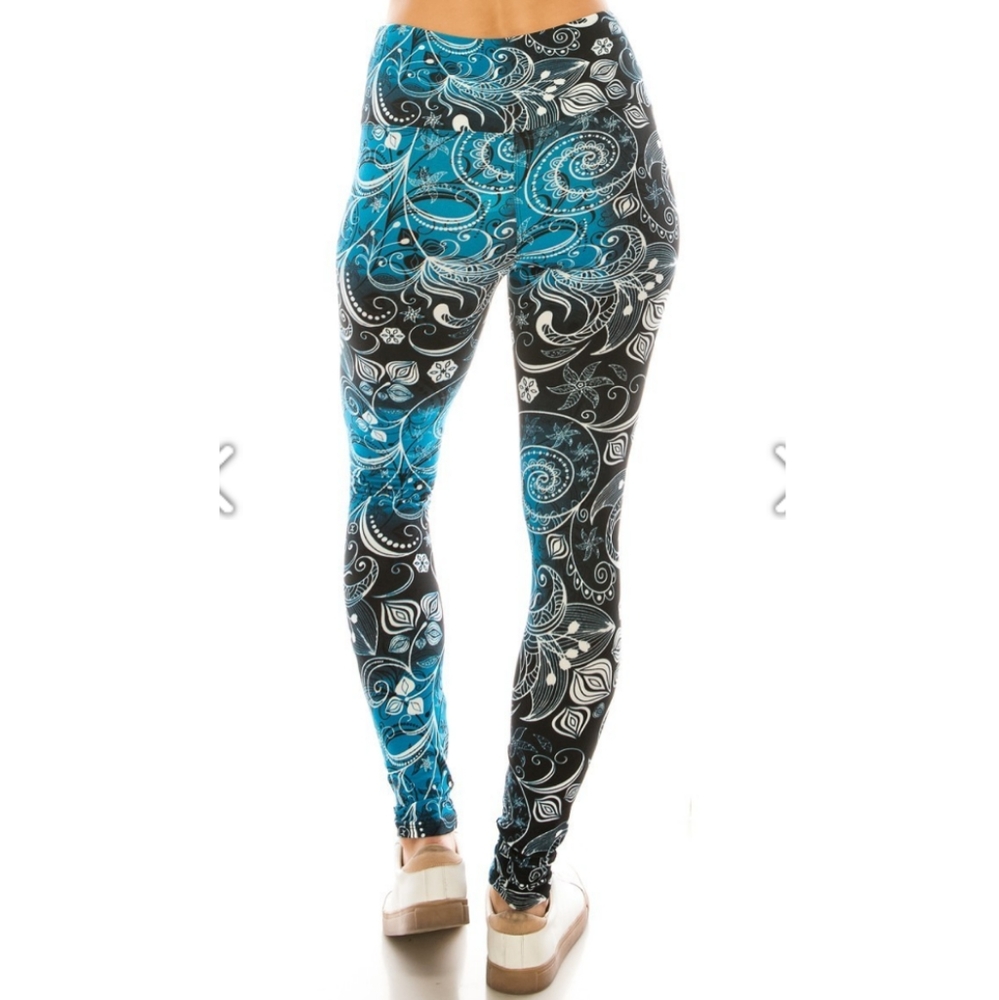 One Size Floral Swirl Print Leggings